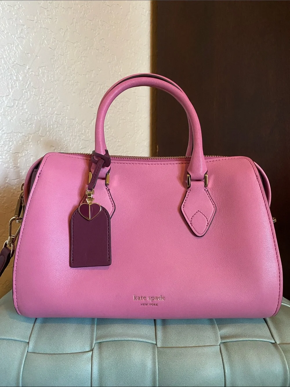 Kate Spade Tate Small Duffle Bag Pink Ruffled Pansy Crossbody Satchel